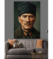 Siyah Beyaz Mustafa Kemal Atatürk Dekoratif Kanvas - Mdf Ahşap Tablo