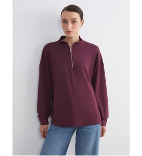 LCW Comfort Mürdüm Dik Yaka Kadın Sweatshirt