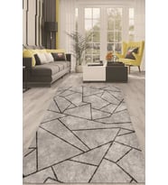 Dijital Kaymaz Taban Yıkanabilir Modern Renkli Salon Halısı Mutfak Halısı Yolluk ND-HT-1114 (Gri)