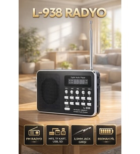 L-938 Dijital Ekranlı Şarjlı Taşınabilir Radyo Usb Tf Sd 3,5mm Jack Destekli Cep Radyosu