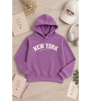 Gül Kurusu Kız Çocuk New York Baskılı 3 İplik Kapüşonlu Sweatshirt 24993