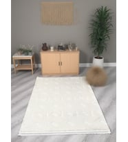 Lara Bukleli Desenli Yumuşacık Peluş Halı Salon Oturma Odası Mutfak Koridor Halısı 9401A Krem
