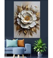 Kabartmalı Beyaz Gül Modern Tablo Dekoratif Kanvas - Mdf Ahşap Tablo