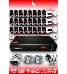 Bayicam 24 Kameralı Zebra 24 Dış Kamera Set HDD'siz 5 MP Full HD Gece Görüşlü Güvenlik Kamerası Sistemi