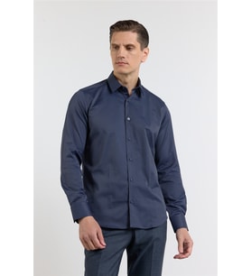 Koyu Lacivert Sert Yaka Uzun Kol Cepsiz Slim Fit Pamuklu Gömlek 1004255228