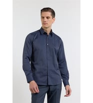 Koyu Lacivert Sert Yaka Uzun Kol Cepsiz Slim Fit Pamuklu Gömlek 1004255228
