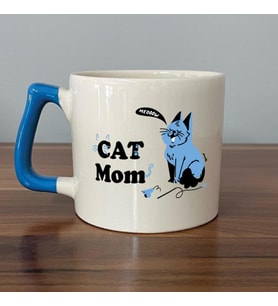 Cat Mom Baskılı Mavi Kulplu D Kupa