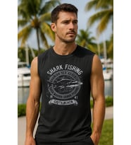 Erkek %100 Pamuk Bisiklet Yaka Shark Baskılı Kolsuz T-shirt