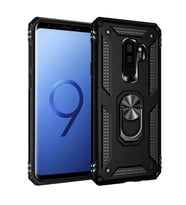 Samsung Galaxy S9 Plus Uyumlu Kılıf Standlı Manyetik Yüzüklü Military Magnetic Ring Polycarbonate and TPU Case (Siyah)