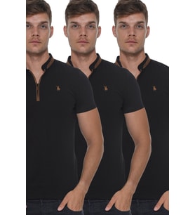 Dewberry Erkek Pamuklu Fermuarlı Tişört 3'lü Set Siyah-Siyah-Siyah T8571 Casual Stil, Üst Giyim, Şehir Stili