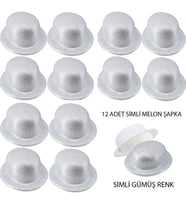 Gümüş Renk Simli Melon Yuvarlak Parti Şapkası 12 Adet