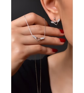 Papatya Silver 925 Ayar Gümüş Rodyum Kaplama Halka Mineli Papatya Kolye Ve Bileklik Set