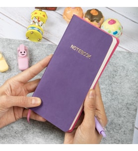 9x18 cm Mor Yumuşak Vegan Deri Kapak Kareli Tarihsiz Not Okul Defteri