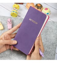 9x18 cm Mor Yumuşak Vegan Deri Kapak Kareli Tarihsiz Not Okul Defteri