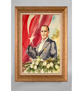 Altın Varaklı Paspartulu Çerçeveli Atatürk Tablo sd514