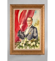 Altın Varaklı Paspartulu Çerçeveli Atatürk Tablo sd514