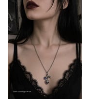 Gotik Kuru Kafa Mor Kalp Detaylı Metal Zincir Kolye Unisex