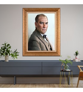 Altın Varaklı Çerçeveli Paspartulu Atatürk Tablo DC1120 (Gold)