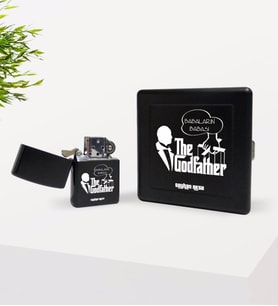 BK Gift Kişiye Özel Babaların Babası Tasarımlı Siyah Metal Sigara Tabakası ve Benzinli Çakmak Seti-3