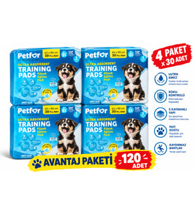 Petfor Ultra Emici Köpek Eğitim Pedi 60x90 cm 4'lü Süper Avantaj Paketi (Toplam 120 Adet)