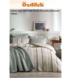 Özdilek Calista 7 Parça Yatak Örtülü (Pamuklu) Gelin Seti-Yeşil