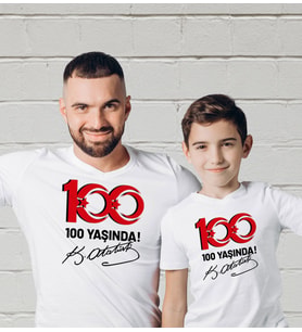 BK Gift 29 Ekim Tasarımlı 2’li Baba-Oğul Beyaz Tişört-1, 29 Ekim Hediyesi, Trend Tişört, 100.Yıl Hediyesi