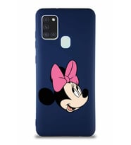 Samsung Galaxy A21S Soft Premier Kapak Minnie Mouse-A Tasarımlı Silikon Kılıf - Lacivert (Şeffaf)