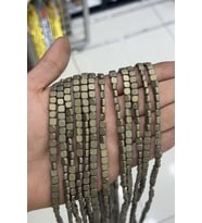 Hematit Taşı Yassı Kare Kanallı Kesim 6x6mm- Sarı Doğal Taş Dizi