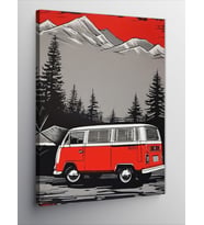 Kanvas Tablo Retro Kırmızı Minibüs