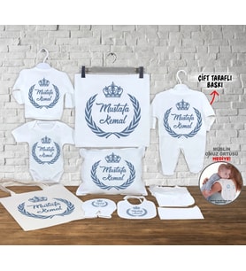 Minito Baby İsme Özel 13'lü Pamuklu Erkek Bebek Hastane Çıkışı Seti_MT_246