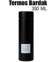 Paslanmaz Çelik Matara Termos Su Şişesi 350ML Vakumlu Kapak - Siyah