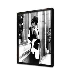 Siyah Beyaz Audrey Hepburn Çerçeveli Cam Tablo