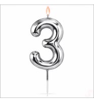 3 Rakam Mum Gümüş - 10 cm