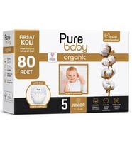 Pure Baby Organik Bebek Bezi 5 Beden 11-20 KG Junior 80 Adet Ekonomik Fırsat Pk