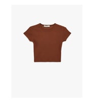 Koton Slim Fit Kaşkorse Kahverengi Kadın T-Shirt 6SAL10130IK