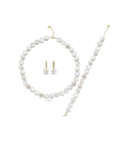 Para İnci Kolye Bileklik Küpe Üçlü Set (Sarı)
