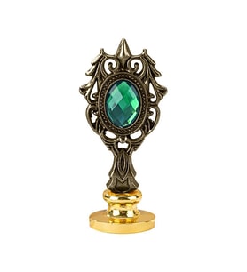 Kraliyet Yeşil Taşlı Döküm Metal Mum Mühürü Sapı Antik Gold