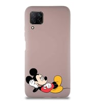 Huawei P40 Lite Soft Premier Kapak Mickey Mouse-F Tasarımlı Silikon Kılıf - Pudra (Şeffaf)