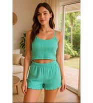 Crop Takım - Askılı Crop Takım Likralı Turkuaz (xl)