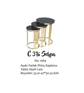 Brc zigon 14063 C model 3 lü Düz Siyah TEMPER cam Metal GOLD Renk Kaplama Elyapım