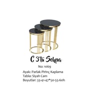 Brc zigon 14063 C model 3 lü Düz Siyah TEMPER cam Metal GOLD Renk Kaplama Elyapım