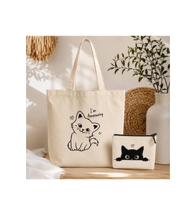 Le Vion I'm ameowzing - Baskılı Bez Çanta 38x42 cm 170 Gr Omuz Çantası Kadın Alışveriş Çantası