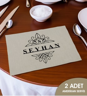 BK Gift Kişiye Özel İsimli 2’li Keten Amerikan Servis Seti-4, Ev Hediyesi,Baskılı Servis Bezi, Mutfak Dekoru