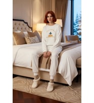 Kadın Kış Temalı Nakışlı Lounge Pijama Takımı Fonksiyonel Dayanıklı Kaliteli Konforlu Spor