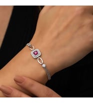 KARE MONTÜR PEMBE TAŞ 925 AYAR GÜMÜŞ BİLEKLİK (Karışık)
