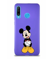 Huawei P30 Lite Soft Premier Kapak Mickey Mouse-A Tasarımlı Silikon Kılıf - Mor (Şeffaf)