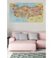 Eğitici Ve Öğretici Detaylı Komşulu Türkiye Haritası Duvar Sticker-60x105-3846