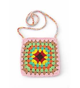 El Yapımı Koton İp Mini Omuz Çantası – 17x17 cm – Renkli Motifli Tasarım