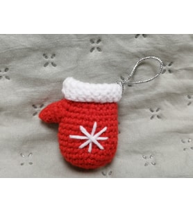 Amigurumi El Örgüsü Yıl Başı Çam Ağacı Süsü Eldiven (Kırmızı)