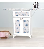 Rose Katlanır Dolaplı Ütü Masası / Ütü Dolabı – Beyaz Gövde, Mavi Çiçek Desenli (Beyaz-Mavi)